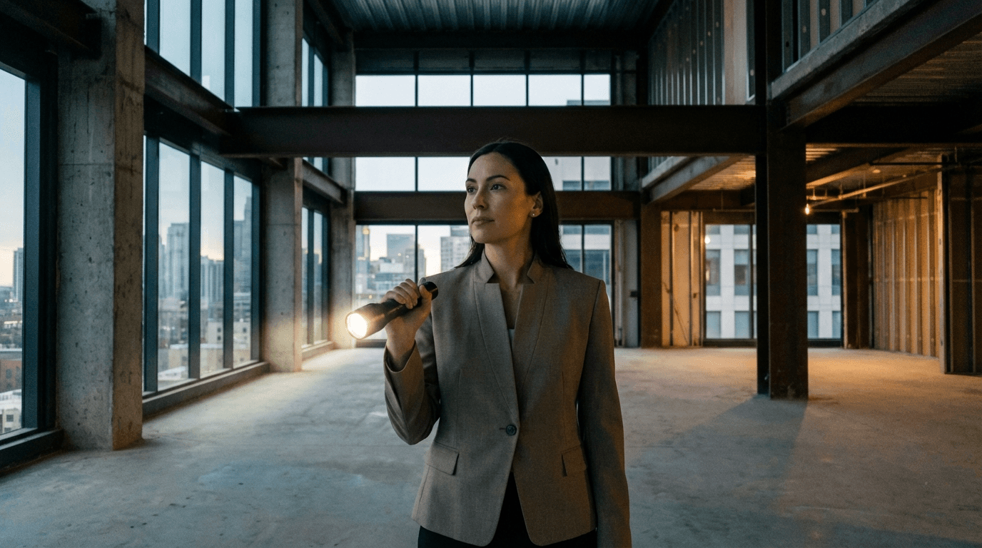 REO specialist inspecting a vacant property interior